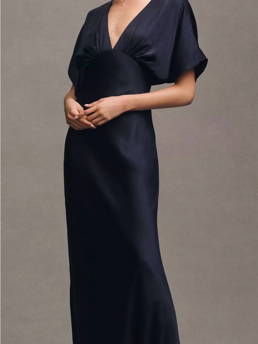 Anthropologie BHLDN Amelia Deep-V Flutter-Sleeve Satin A-Line Gown Chic Size 10